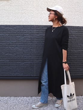 「ハイウエストストレートジーンズ」｜「アイテム（ワンピース/ドレス）」を使った、non0910さん（レディース・158cm）の春コーディネート