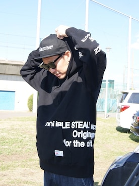 「DOUBLE STEAL（ダブルスティール）のBasic Logo BB Cap (new era)（キャップ）」を使った、ktさん（メンズ・170cm）の秋コーディネート