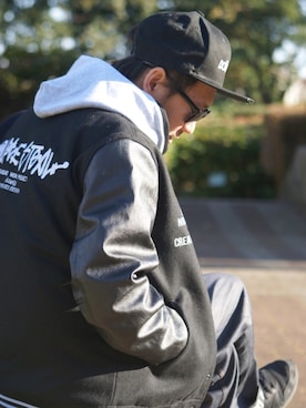 「DOUBLE STEAL（ダブルスティール）のBasic Logo BB Cap (new era)（キャップ）」を使った、ktさん（メンズ・170cm）の冬コーディネート