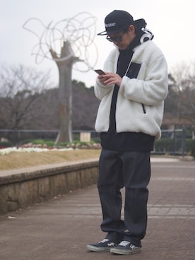 「DOUBLE STEAL（ダブルスティール）のBasic Logo BB Cap (new era)（キャップ）」を使った、ktさん（メンズ・170cm）の冬コーディネート