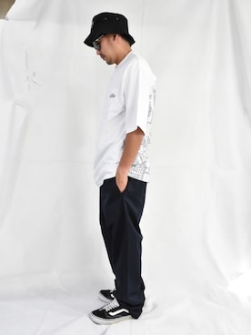 「DOUBLE STEAL（ダブルスティール）のRough Bucket Hat（ハット）」を使った、ktさん（メンズ・170cm）の秋コーディネート