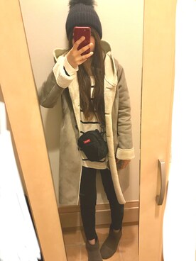 「BEAMS（ビームス）のアイテム（ムートンコート）」を使った、hmさん（レディース・158cm）の冬コーディネート