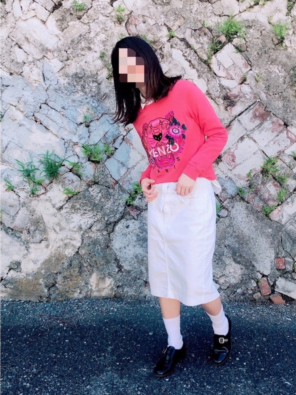 「大人カジュアル、春コーデ、きれいめカジュアル、ハイウエスト、OPENING CEREMONY、KENZO、スポーツミックス」｜「HARUTAのアイテム（ローファー、ブラック系）」を使った、N/S.styleさん（レディース・157cm）の春コーディネートの1枚目の写真