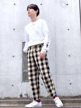 「Champion（チャンピオン）のアイテム（ボディバッグ/ウエストポーチ）」を使った、みらいさん（メンズ・177cm）の秋コーディネート
