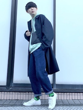 「アイテム（ソックス/靴下、グリーン系）」を使った、みらいさん（メンズ・177cm）の冬コーディネート