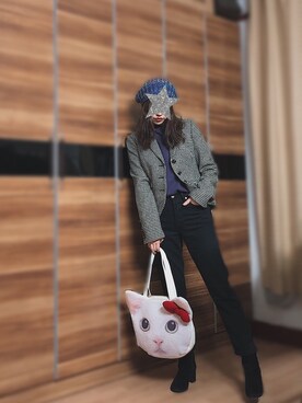 「通勤穿搭」｜「アイテム（ニットキャップ/ビーニー）」を使った、尼可Nikooさん（レディース・160cm）の冬コーディネート
