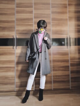 「通勤穿搭」｜「アイテム（ダッフルコート）」を使った、尼可Nikooさん（レディース・160cm）の冬コーディネート