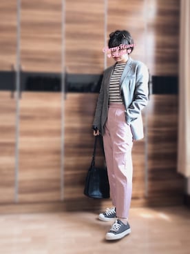 「通勤穿搭」｜「アイテム（スラックス）」を使った、尼可Nikooさん（レディース・160cm）の春コーディネート