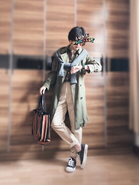 「通勤穿搭」｜「アイテム（トレンチコート）」を使った、尼可Nikooさん（レディース・160cm）の春コーディネート