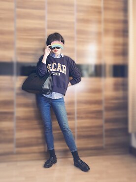 「通勤穿搭」｜「アイテム（パーカー）」を使った、尼可Nikooさん（レディース・160cm）の春コーディネート