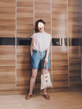 「通勤穿搭」｜「アイテム（サンダル）」を使った、尼可Nikooさん（レディース・160cm）の夏コーディネート