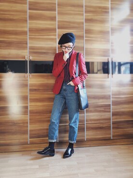 「基础款」｜「アイテム（ジャケット/アウター）」を使った、尼可Nikooさん（レディース・160cm）の秋コーディネート