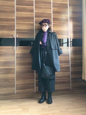 「通勤穿搭」｜「アイテム（帽子）」を使った、尼可Nikooさん（レディース・160cm）の冬コーディネート