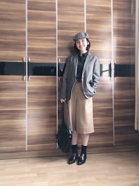 「通勤穿搭」｜「アイテム（カーゴパンツ）」を使った、尼可Nikooさん（レディース・160cm）の春コーディネート
