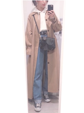 「JEANASIS（ジーナシス）のアイテム（ステンカラーコート）」を使った、Kananさん（レディース・154cm）の冬コーディネート