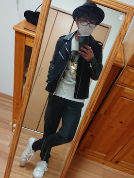 「ロックT」｜「アイテム（ライダースジャケット）」を使った、Hiro.Mさん（メンズ・165cm）の冬コーディネート