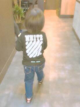 「off white（オフホワイト）のアイテム」を使った、しおりちゃまさん（キッズ・80cm）の春コーディネート