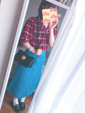 「MAJESTIC LEGON（マジェスティックレゴン）の【WEB限定価格】♪ETチェックブラウス（シャツ/ブラウス、レッド系）」を使った、Napoléonさん（レディース・157cm）の春コーディネート