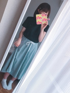 「UNIQLO（ユニクロ）のクルーネックT（半袖）（Tシャツ/カットソー、ブラック系）」を使った、Napoléonさん（レディース・157cm）の春コーディネート