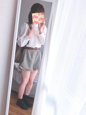 「GU（ジーユー）のアイテム（シャツ/ブラウス、ホワイト系）」を使った、Napoléonさん（レディース・157cm）の夏コーディネート