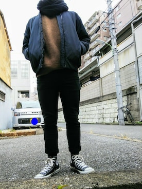 「GU（ジーユー）の（GU）スキニーフィットジーンズ（MEN ⁄ ジーンズ）」を使った、norinoriさん（メンズ・165cm）の冬コーディネート