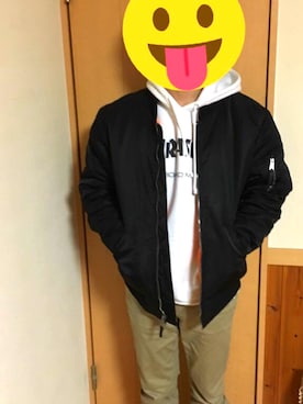 「schott（ショット）のアイテム（MA-1）」を使った、シャチさん（メンズ・175cm）の冬コーディネート