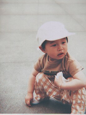 「アイテム（チノパンツ、オレンジ系）」を使った、双鱼座的yogaさん（キッズ・80cm）の春コーディネート