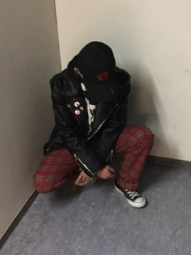 「コーディネート」｜「アイテム（ライダースジャケット）」を使った、Yuukiさん（メンズ・168cm）の冬コーディネート