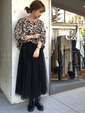 「fifth（フィフス）の[低身長サイズ有]チュールロングスカート（スカート）」を使った、ふじこさん（レディース・168cm）の冬コーディネート