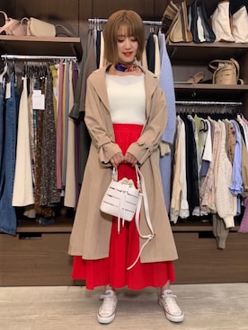 「アイテム（トレンチコート）」を使った、ふじこさん（レディース・168cm）の春コーディネート
