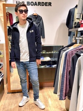 「アイテム（ライダースジャケット）」を使った、USboarder matsushitaさん（メンズ・170cm・10代）の秋コーディネート