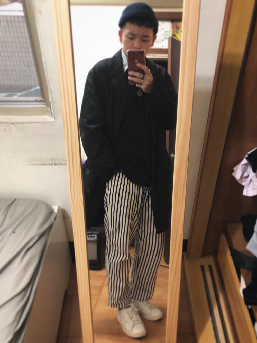 「ootd、ZARA MAN、Polo Ralph Lauren、back number、plain-me、asics tiger、gel-ptg」｜「ZARA MANのアイテム（ニットキャップ/ビーニー、ブルー系）」を使った、Eddie Linさん（メンズ・170cm）の秋コーディネートの1枚目の写真