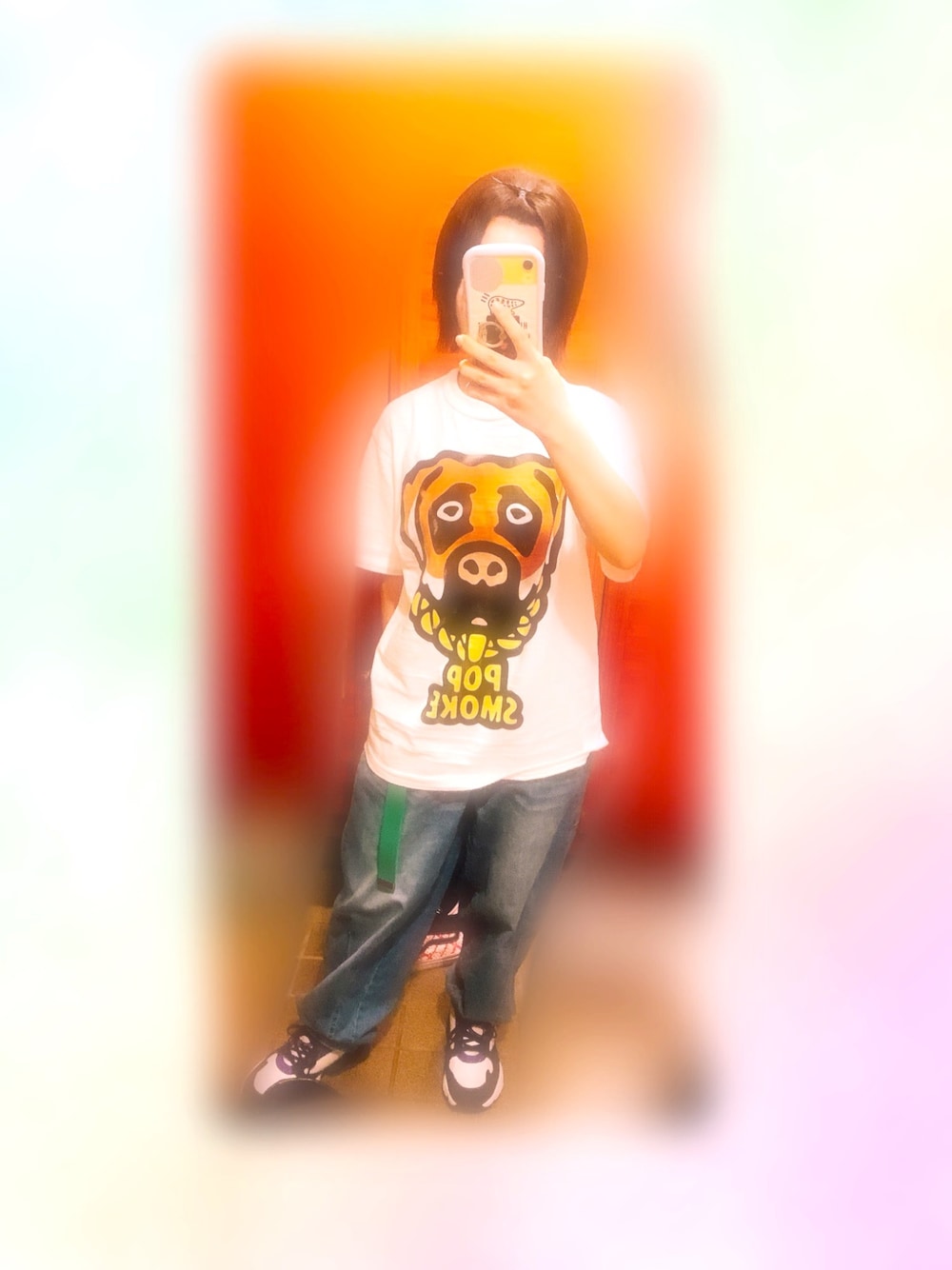「プリントT、Tシャツ、Tシャツ×デニム、低身長、低身長コーデ、カジュアル、スニーカー、ストリート、夏コーデ、デニムパンツ」｜「HUMAN MADEのアイテム（Tシャツ/カットソー、ホワイト系）」を使った、SARINAさん（レディース・148cm）の秋コーディネートの1枚目の写真
