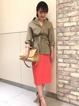 「アイテム（スカート、オレンジ系）」を使った、harukaさん（レディース・158cm）の冬コーディネート