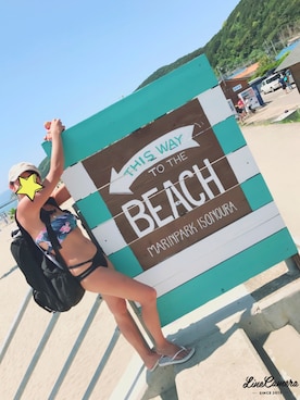「WWT（ダブリュダブリュティ）のアイテム（ビーチサンダル）」を使った、sachiponさん（レディース・155cm）の夏コーディネート