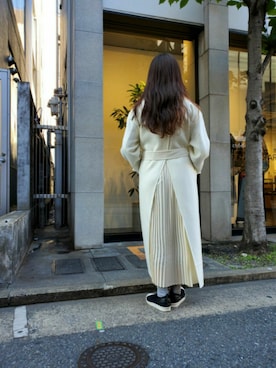「プリーツ」｜「アイテム（チェスターコート）」を使った、mayukoさん（レディース・160cm）の秋コーディネート