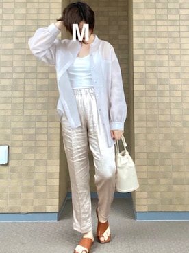 「サテンパンツ」｜「アイテム（アンダーウェア）」を使った、まりなさん（レディース・165cm）の夏コーディネート
