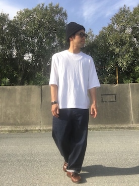 「AURALEE」｜「アイテム（ニットキャップ/ビーニー）」を使った、ナカムさん（メンズ・167cm）の春コーディネート