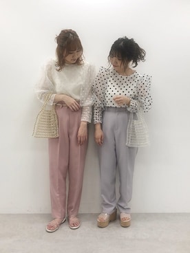 「シア―ブラウス」｜「アイテム（スラックス）」を使った、saeさん（レディース・159cm）の春コーディネート