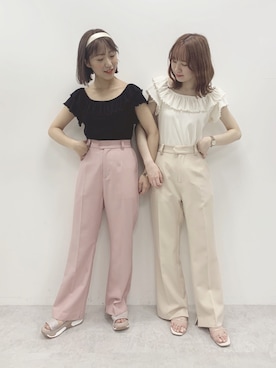 「スポサン」｜「アイテム（スラックス）」を使った、saeさん（レディース・159cm）の夏コーディネート