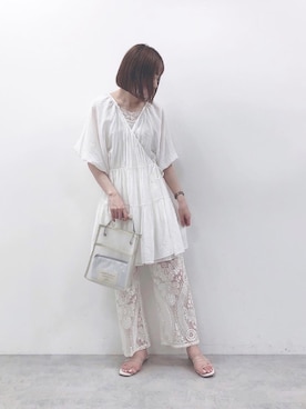 「レースパンツ」｜「アイテム（チュニック）」を使った、saeさん（レディース・159cm）の夏コーディネート