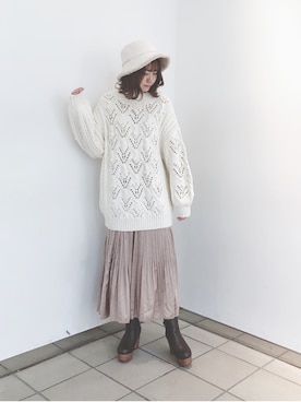 「ロングニット」｜「アイテム（帽子）」を使った、saeさん（レディース・159cm）の秋コーディネート