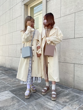 「双子コーデ」｜「アイテム（トレンチコート）」を使った、saeさん（レディース・159cm）の春コーディネート