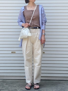 「WEGO（ウィゴー）のWEGO/ビッグシルエットシアーシャツ（シャツ/ブラウス、ブルー系）」を使った、RURIさん（レディース・169cm）の夏コーディネート