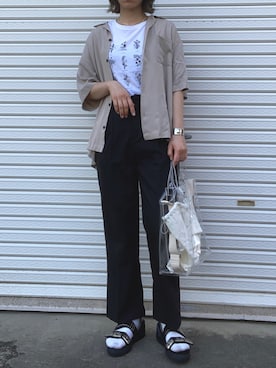 「TOGA PULLA（トーガ　プルラ）の【TOGA PULLA(トーガプルラ)】メタルスニーカーサンダル Metal sneaker sandals TP91-AJ664（サンダル、ブラック系）」を使った、RURIさん（レディース・169cm）の夏コーディネート