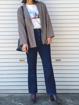 「LOWRYS FARM（ローリーズファーム）のＴＲセットアップジャケット　847078（テーラードジャケット、ブラウン系）」を使った、RURIさん（レディース・169cm）の秋コーディネート