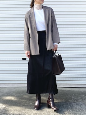 「LOWRYS FARM（ローリーズファーム）のＴＲセットアップジャケット　847078（テーラードジャケット、ブラウン系）」を使った、RURIさん（レディース・169cm）の秋コーディネート