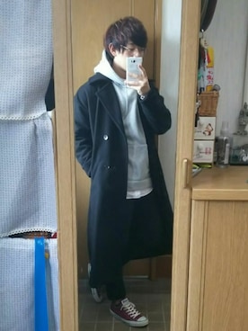 「unrelaxing（アンリラクシング）のアイテム（ピーコート）」を使った、まいさん（メンズ・169cm）の春コーディネート