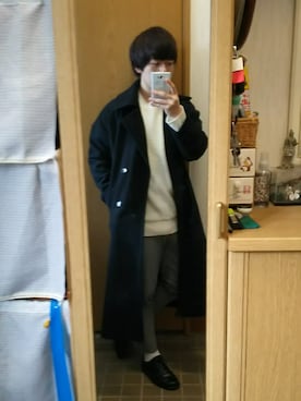 「unrelaxing（アンリラクシング）のアイテム（ピーコート）」を使った、まいさん（メンズ・169cm）の春コーディネート