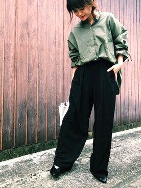 「GLOBAL WORK（グローバルワーク）のバックリボンシャツ長袖/763876（シャツ/ブラウス）」を使った、hitomi1103さん（レディース・152cm）の秋コーディネート